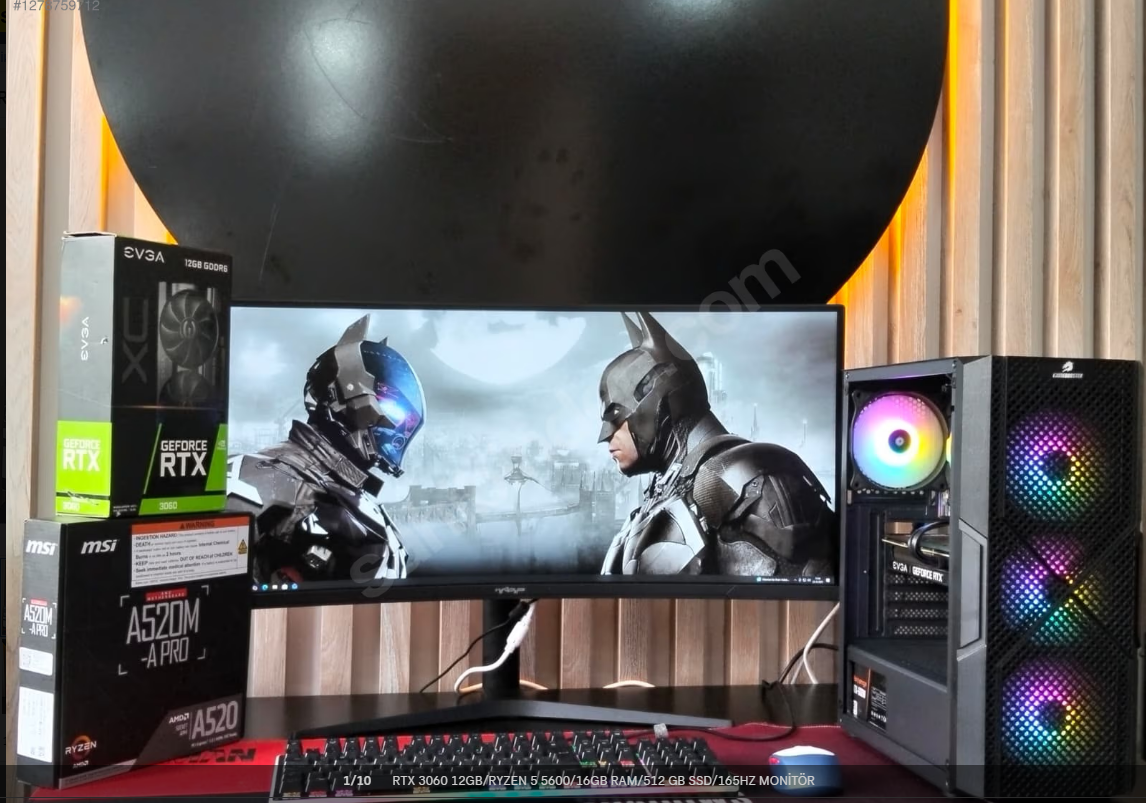 RTX 3060 12GB/RYZEN 5 5600/16GB RAM/512 GB SSD/165HZ MONİTÖR